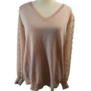 Chic Pink V-Neck Sweater with Mesh Sleeves